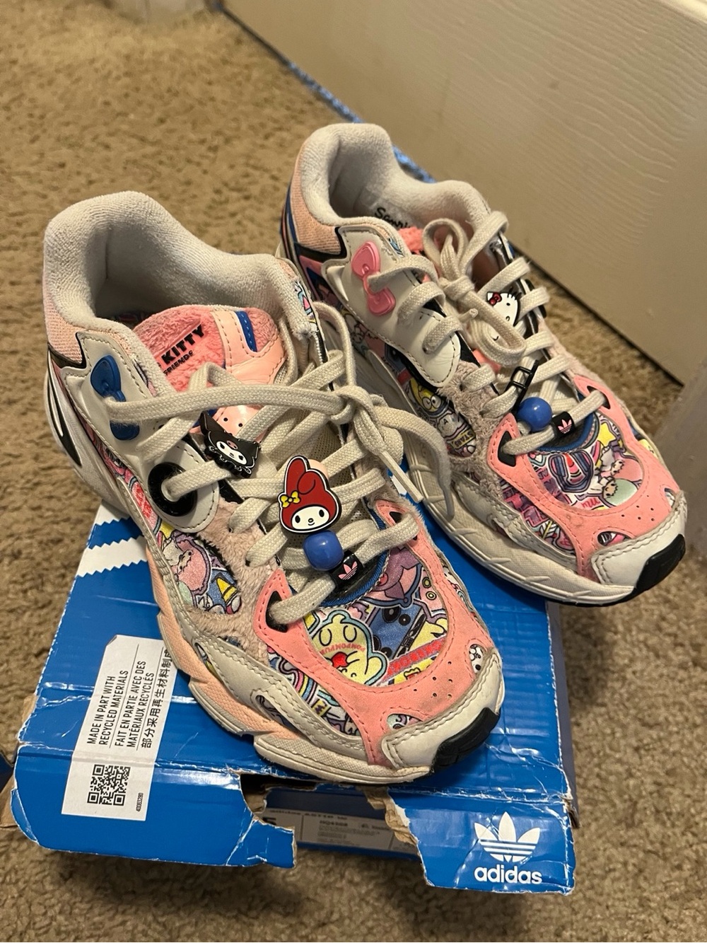adidas Kids Pink White Multicolor Graphic Sneakers